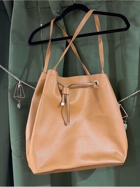 Source Unknown Pebbled Drawstring Shoulder Bag in Tan